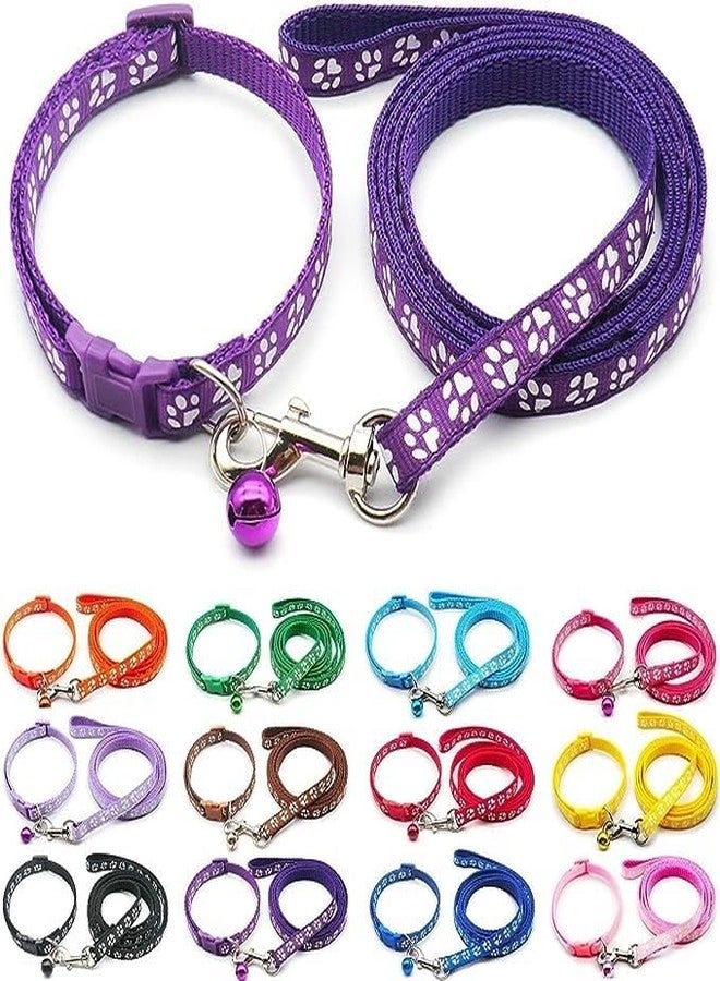 KsPups Pet Nylon Paw Printed Collar and Leash Set - Adjustable and Breathable Dogs Collar and Leash Set with Loudly Bell, Quick Release Clip Leash for Dogs Pack Of-1- Color May Vary - Image 1